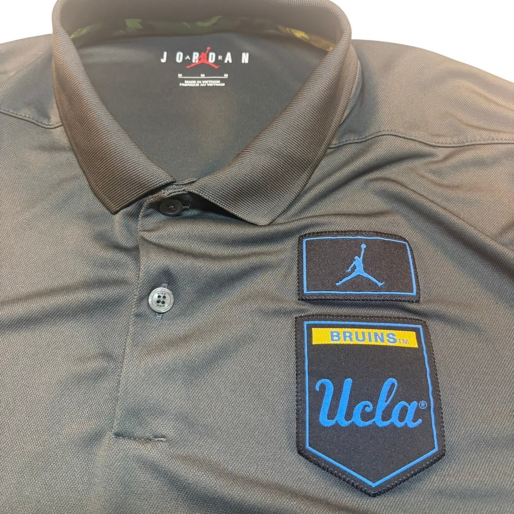Jordan UCLA Bruins Polo Shirt Medium Grey Short Sleeve American Flag Patch NCAA